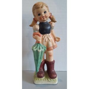 Vintage‎ Girl with Pig Tails Holding Umbrella Morleans Japan